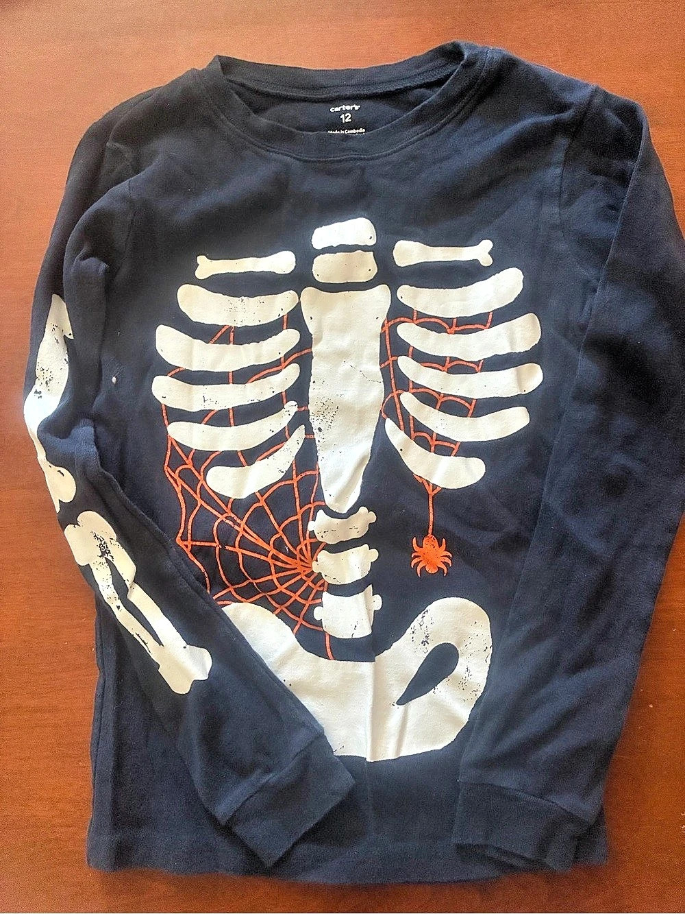 carter's Skeleton Spider Web Glow-in-the-Dark Long Sleeve Tee Black & White Size